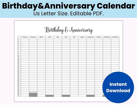 Calendar For Birthdays And Anniversaries