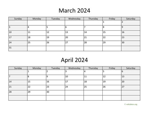 Calendar March And April 2024