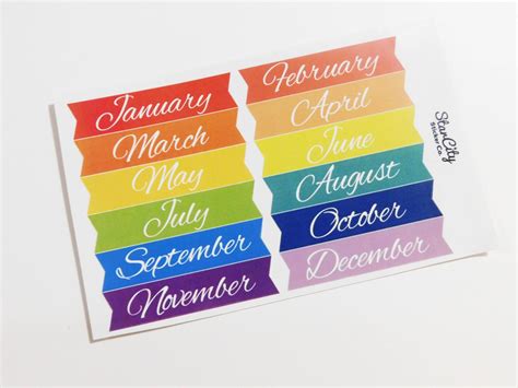 Month Name Digital Planner Stickers Monthly Calendar Clipart Etsy