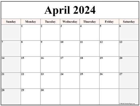 Calendar Template For April 2024: Plan Your Month Ahead