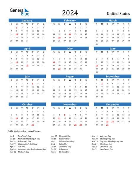 Calendar With Holidays 2024 Usa