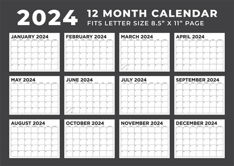 Calendar 12 Months 2024