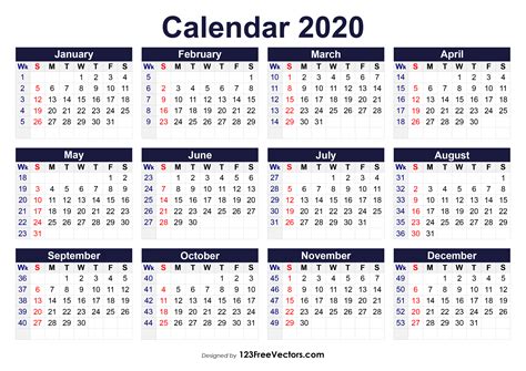 calendar 2020 with week pdf