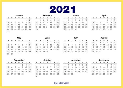 calendar 2021 all months