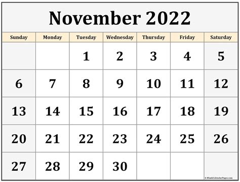 calendar 2022 november month