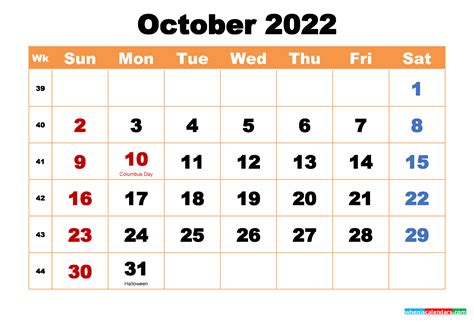 calendar 2022 october holidays