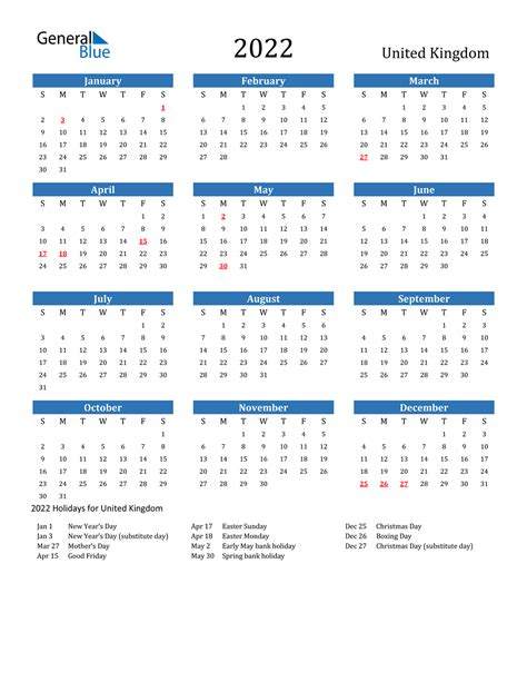 calendar 2022 uk excel