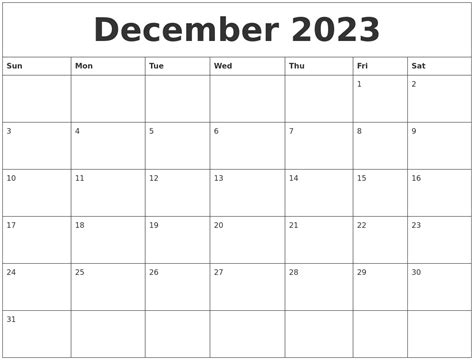 calendar 2023 december printable