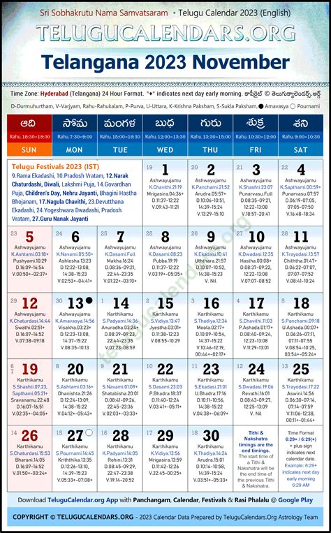 calendar 2023 november telugu