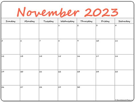 calendar 2023 printable free november 2023