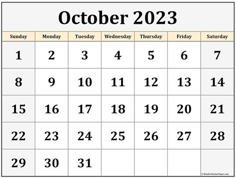 calendar 2023 printable free october