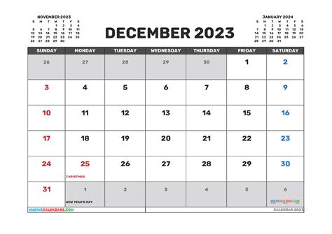 calendar 2023 printable free pdf december