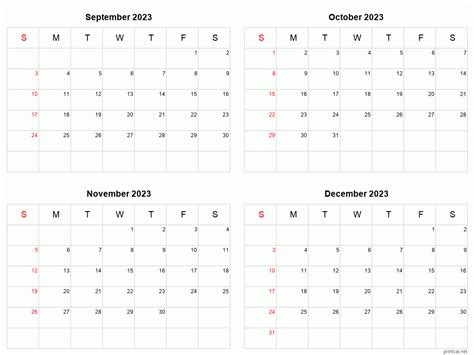 calendar 2023 september to december