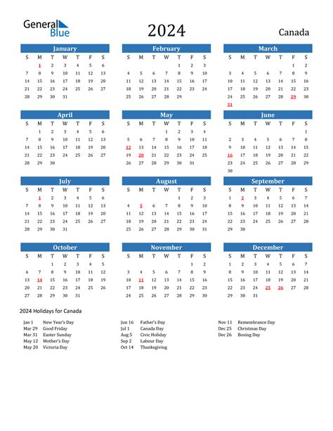 calendar 2024 with holidays canada