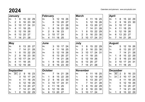 calendar 2024 with weeks printable