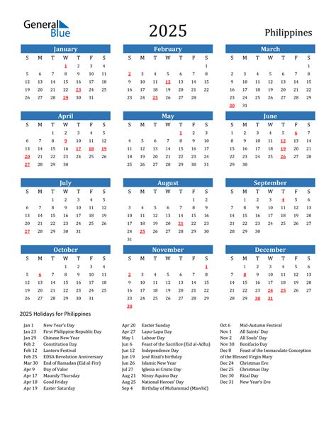 calendar 2025 with holidays philippines