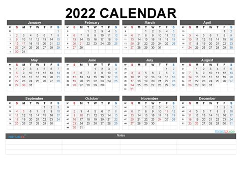 calendar by weeks 2022