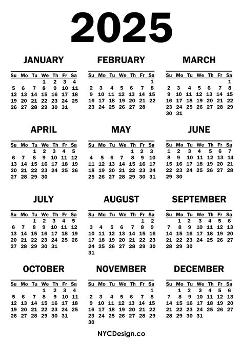 calendar dates for 2025