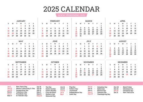 Calendar Dates For 2025
