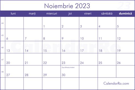 calendar fiscal noiembrie 2023