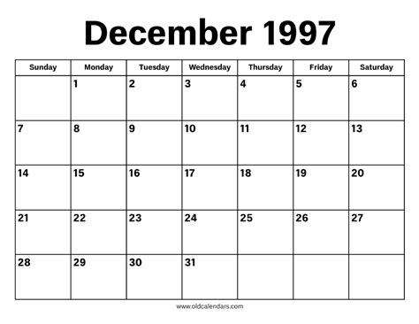 calendar for december 1997