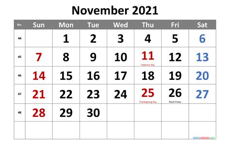 calendar for nov 2021