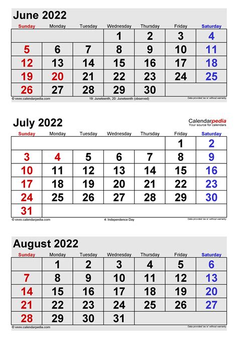 Calendar June-August 2022