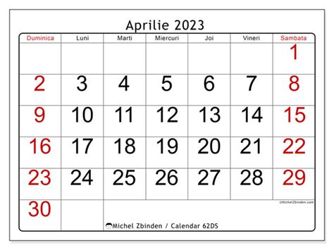 calendar luna aprilie 2023