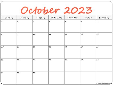 calendar october 2023 printable free word