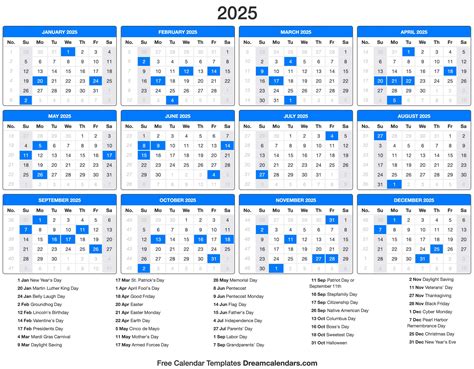 calendar of 2025 with holidays