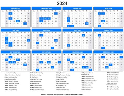 calendar of events and holidays 2024