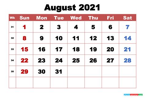 calendar of events august 2021