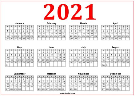 calendar of fridays 2021