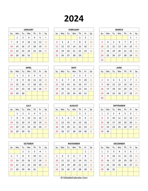 Calendar Pdf Template 2024