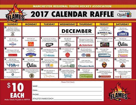 calendar raffle template