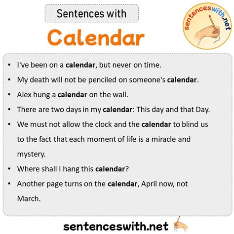 calendar sentence in english
