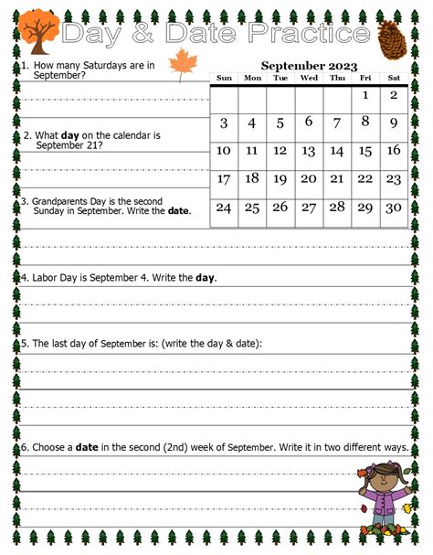 Calendar Worksheets for Kids