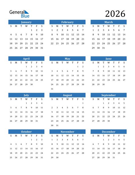 calendar year 2026 free printable