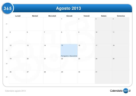 Calendario agosto 2013
