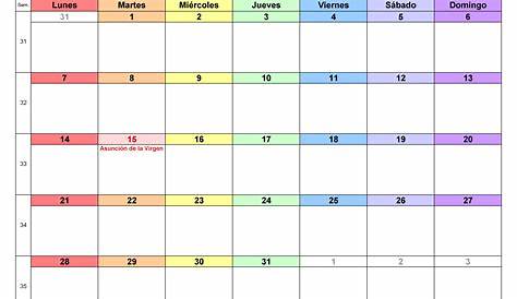 Calendario agosto 2023 en Word, Excel y PDF - Calendarpedia
