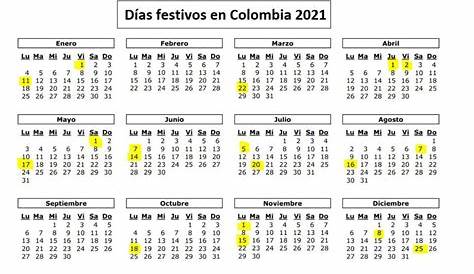 Calendario 2021 Con Festivos En Colombia