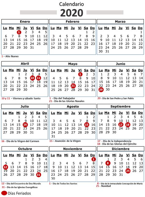 calendario 2020 chile con feriados