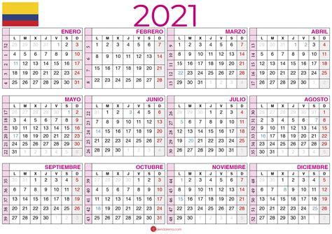 calendario 2021 con festivos colombia
