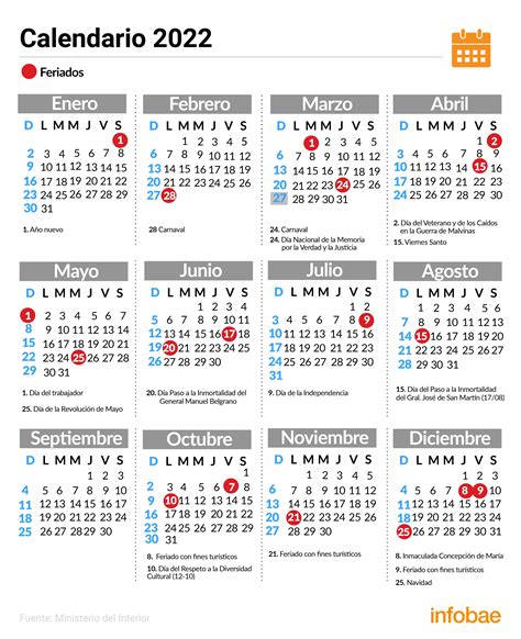 calendario 2022 con feriados