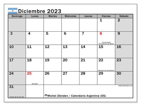 calendario 2023 argentina diciembre