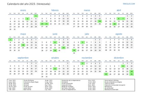 calendario 2023 con feriados venezuela