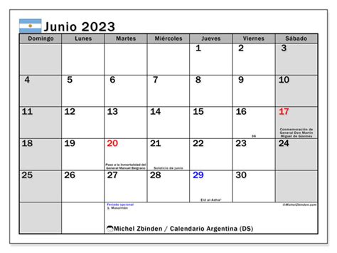 calendario 2023 junio argentina