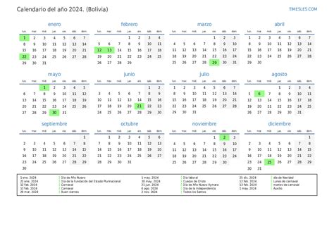 calendario 2024 bolivia feriados