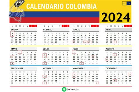 calendario 2024 colombia con festivos excel