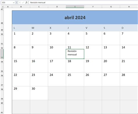 calendario 2024 mensual excel